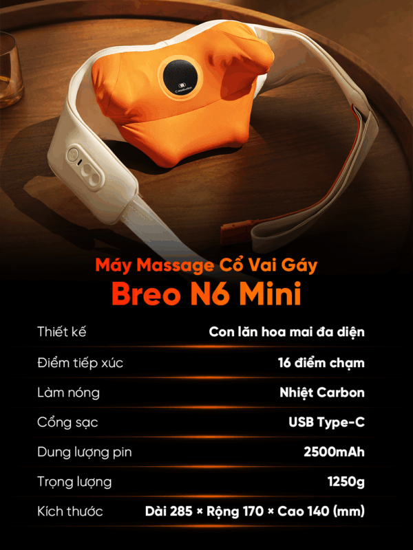 Máy Massage Cổ Vai Gáy Breo N6 Mini – Xông Nóng Huyệt Đạo – Xoa Bóp Cơ