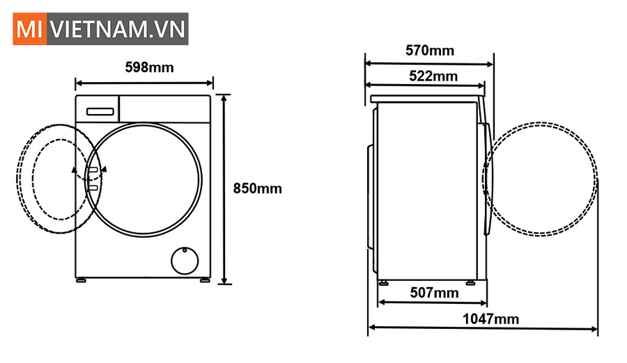 Máy giặt Xiaomi Mijia MJ106 - Giặt 10kg, 25 chế độ giặt 18 kích thước Máy giặt Xiaomi Mijia MJ106 - Giặt 10kg