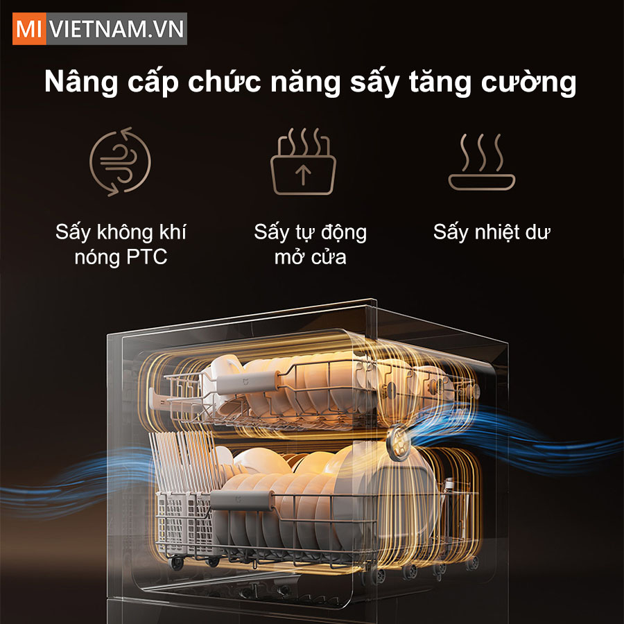 Máy rửa bát, rửa chén Xiaomi 13 bộ Mijia S2 - Hàng chính hãng 5 Công nghệ sấy khô ba lớp 2.0