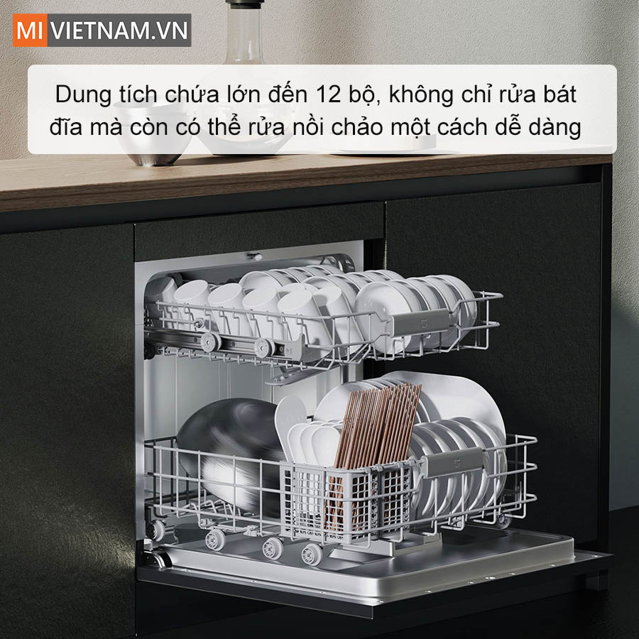 Máy rửa bát, rửa chén Xiaomi 12 bộ Mijia S1 - Hàng chính hãng 12 Dung tích lớn 12 bộ
