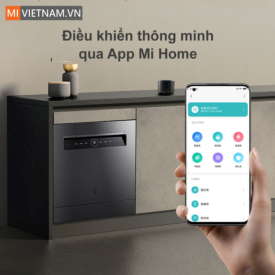 Máy rửa bát, rửa chén Xiaomi 12 bộ Mijia S1 - Hàng chính hãng 16 Điều khiển thông minh và tiện lợi qua app Mi Home