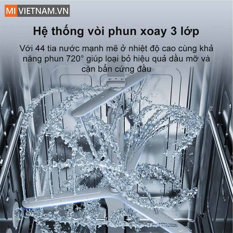 Máy rửa bát, rửa chén Xiaomi 16 bộ Mijia N1 - Hàng chính hãng 6 Hệ thống phun xoay ba lớp