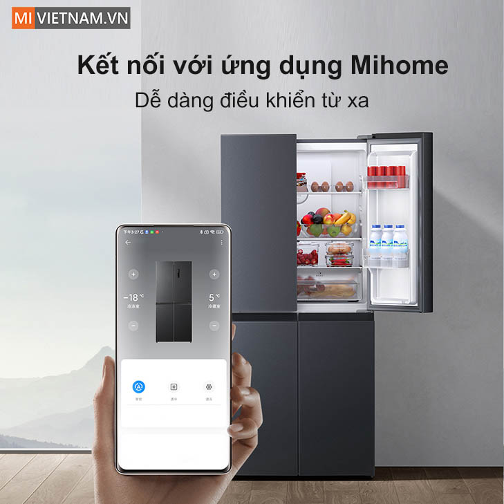 Tủ lạnh Xiaomi Mijia 430L 4 cánh - Có ngăn đông mềm, kháng khuẩn 11 kết nối với ứng dụng Mihome