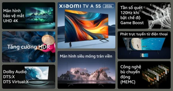 Tivi Xiaomi A 55 Inch – 2026 Bản Quốc Tế – 4K/60Hz – 2GB/8GB