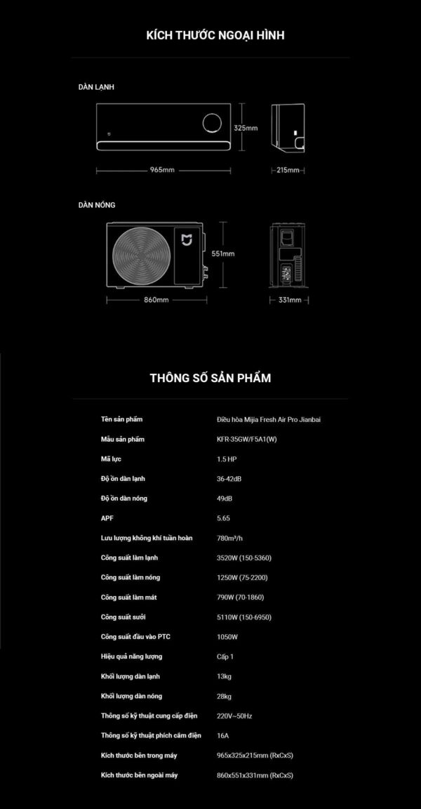 Điều hòa Xiaomi Mijia KFR-35GW/F5A1 Pro 1.5HP 2 chiều , có lọc không khí